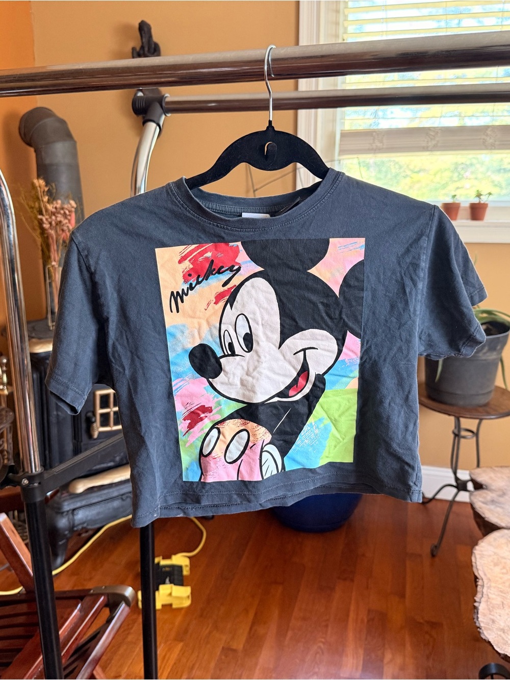Disney Black Crop Tee with Colorful Mickey Print